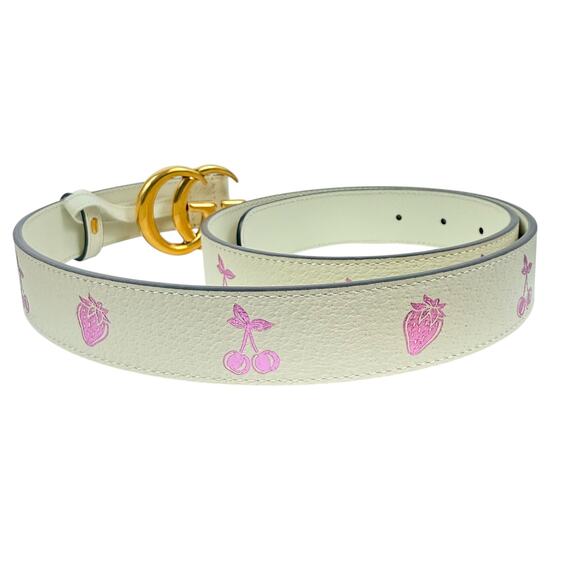 Gucci GG Limited Edition Cherries Strawberries Leather Belt White Size 90/36 main image 10